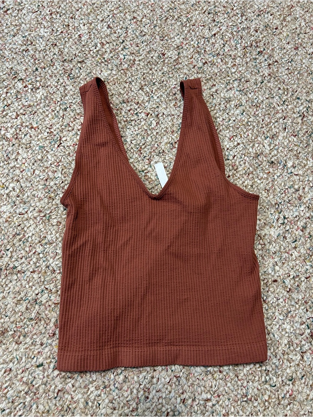 Nikibiki Ribbed V-Neck Tank Top - Rust Brown